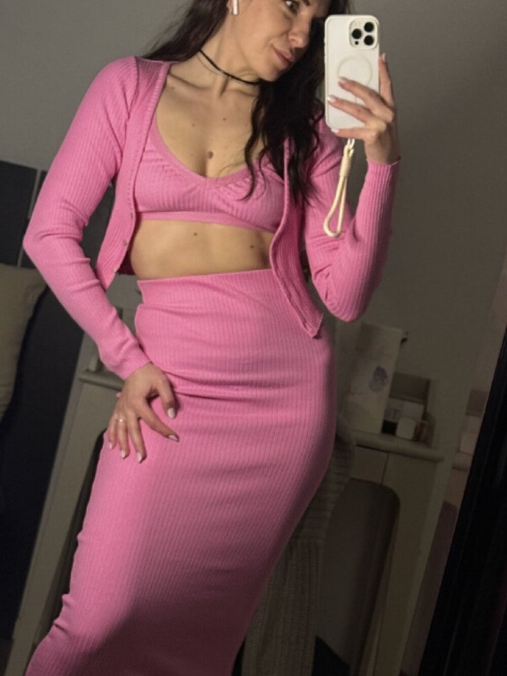 Zara Ribbed Cropped Cardigan Pink - Picture 9 of 10